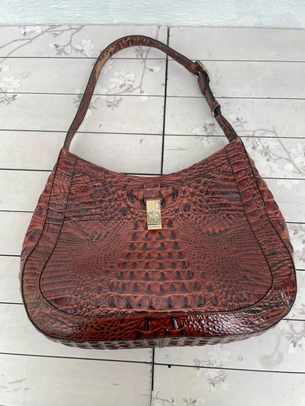 Brahmin Burnt Sienna Croc-Embossed Leather Hobo